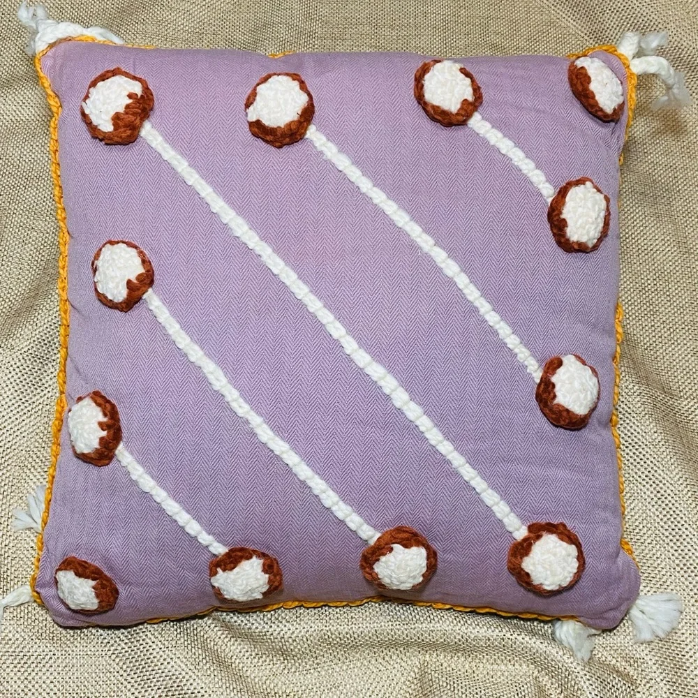 Anthropologie Simal Pom Pom Decorative Pillow EUC!